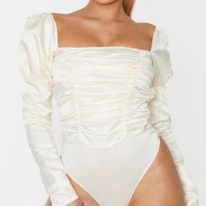 Brand new unworn silk ruched bodysuit